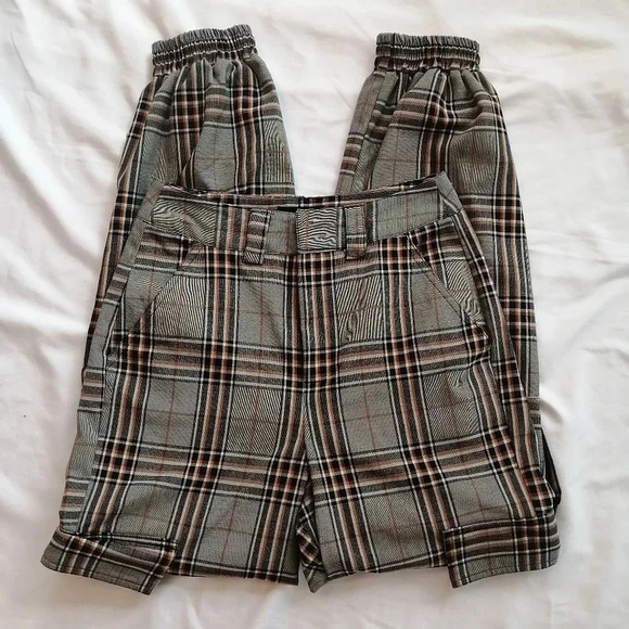 Urban Outfitters Plaid Cargo Jogger Pants High Rise Gray and Orange 26" Crop XS - Picture 6 of 16